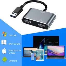 RuhZa USB to Dual HDMI Adapter, USB 3.0 to Dual HDMI Converter 2K Video Audio Multi Monitor Support Windows/Mac OS/Chrome OS,etc USB Hub image 3