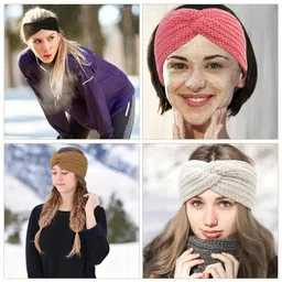 generic Winter Headband for Men and Women Head Wrap Soft Fleece Knitted Woolen Warm Hair Band Unisex Acrylic Skull Stretchy Ear warmer Earmuffs Hair Accessory (black) image 4