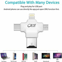 LipiWorld 4in1 OTG Card Reader Lightning Type C Micro USB USB Card Reader 4in1 OTG Card Reader Lightning Type C Micro USB USB Card Reader Like Iflash Idisk for Micro USB,SDHC Lightning Flash Drive (White) Card Reader image 2