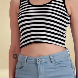 prime love Pack of 2 Casual Sleeveless Self Design Women Black, Multicolor Top image 4