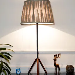 kapoor lampshades Mizuko Matte Black & Copper Table Lamp with Natural Linen Shade image 1