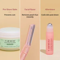 carmesi All-in-One Facial Shaving Kit for Women | 1 Pre-Shave Balm + 3 Reusable Face Razors + 1 Aftershave Roll On image 3