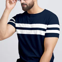 ausk Men Striped Round Neck Cotton Blend White, Blue T-Shirt-picture-21
