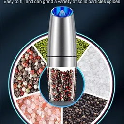 zishnav Electric Gravity Pepper Grinder or Salt Mill with Adjustable Stainless Steel Electric Mill image 3