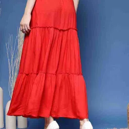 sarojani Women Solid Gathered Red Skirt image 2