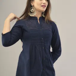 iqraar Women Regular Fit Embroidered Mandarin Collar Casual Shirt-picture-15