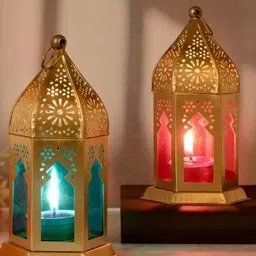 skg Hanging Laltern Gold, Red, Blue Iron Hanging Lantern image 4