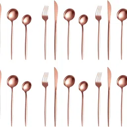 kitchantique Rosegold Silverware Set | 24-Piece Flatware For Dinner, Camping & Gifting Stainless Steel Cutlery Set image 1