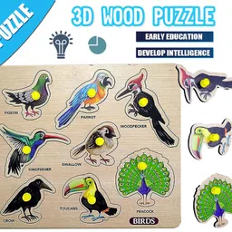 shalafi Birds Name Identification Tray with Knobs Colorful Birds Puzzles with Picture-picture-41