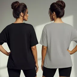 luxeape Pack of 2 Women Printed Round Neck Cotton Blend Multicolor T-Shirt image 2