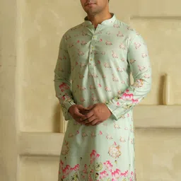 lemonx Men Printed Cotton Rayon Straight Kurta image 1