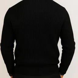 copehi Men Self Design Collared Neck Black Sweater image 2
