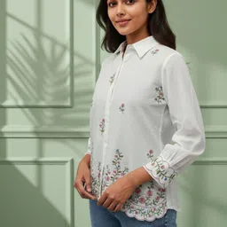 zummer Women Regular Fit Self Design Spread Collar Casual Shirt image 5