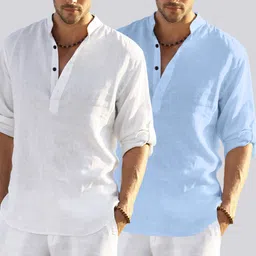 zartha Pack of 2 Men Solid Cotton Blend Straight Kurta-picture-29