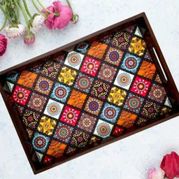 angira handicrafts Wooden tray set of 2 print|Serving Tray|Multipurpose Tray|AHS0-TRAY406 Tray image 3