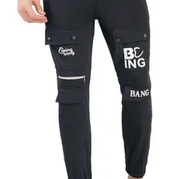 Men Printed Black Track Pants-image-12