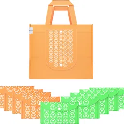 Pack of 10 Smile Foldable Grocery/Shopping Bags For Women | Orange & Green Pack of 10 Grocery Bags-image-67