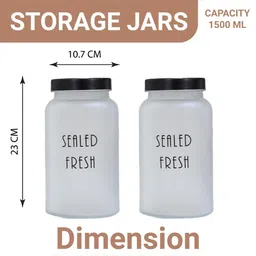 femora Frosted 1500ml Glass (Set Of 4) Kitchen Storage with Black Lid (Free Replacement of Lids) image 4
