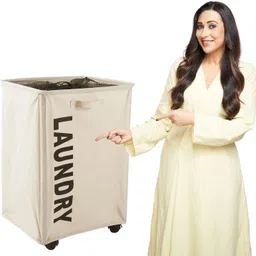 hokipo Rolling Laundry Clothes Basket With Wheels, (AR-4858-CRM), Laundry Trolley-picture-15