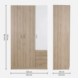 casacraft from pepperfry Carmen 3 Door Wardrobe In Frosty White & French Oak Finish With Drawers image 3