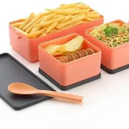 megastore enterprise Plastic Double Layer Lunch Box Comes with 2 Spoons, AirTight, for Office, School 2 Containers Lunch Box image 4