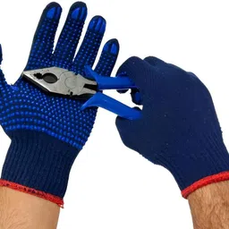 donizard 2 PAIR Washable Reusable Blue on Blue Dotted Gloves for Industrial Use Rubber Synthetic Safety Gloves image 5