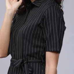 tokyo talkies Women A-line Black Midi/Calf Length Dress image 4