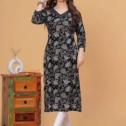 kairab Women Floral Print Viscose Rayon Straight Kurta image 3