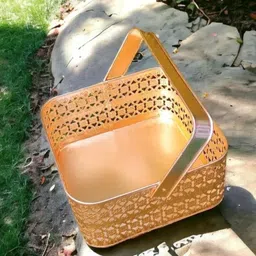 tahandicrafts Decorative Metal Storage Basket with Handle | Multipurpose Organizer for Home Tray-picture-44