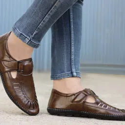 k' footlance Mens Synthetic Leather Sandals| Sandals For Men Stylish Daily Use| Sandals For boys| Roman Sandals | Partywear Sandals| Formal Sandal Loafers For Men image 1