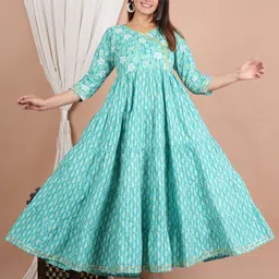Women Floral Print Cotton Rayon Anarkali Kurta-image-61