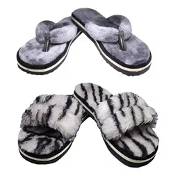 bhains ki ankh Combo Fur Slippers For Women Fuzzy Fur Slippers Girls Fluffy House Slides Outdoor and Indoor image 1