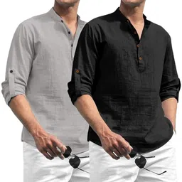 lenia Pack of 2 Men Self Design Cotton Blend Straight Kurta-picture-46