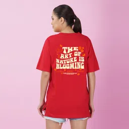 nusyl Women Printed Round Neck Cotton Blend Red T-Shirt-picture-12