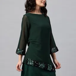 cottinfab Women A-line Green Above Knee/Mid Thigh Length Dress image 3