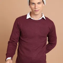 highlander Men Solid Crew Neck Red Sweater-picture-18