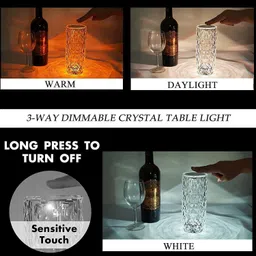 QueryZen Crystal Table Lamps Romantic Rose Crystal Diamond Table Lamps Touch Color Table Lamp image 2