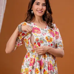 satvik fashion Women Gown Beige Below Knee Dress-picture-16