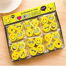 dhanakplanet Smiley Emoji Erasers Pack of 6 (24 Total) | Cute Kids School Gift Set Non-Toxic Eraser-picture-47