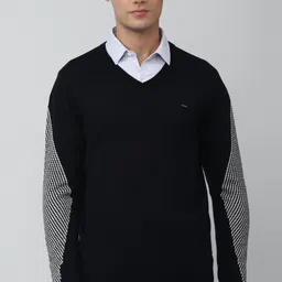 van heusen Men Colorblock V Neck Blue Sweater image 1