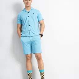 the indian garage co. Men Night Suit Set Blue Self Design-picture-14