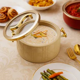 flipkart smartbuy Luxury Insulated Casserole Hot Pot with Gold-Plated Handle & Glass Lid Serve Casserole image 3