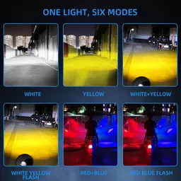 houseofcommon Mini Double Lens Fog Light with yellow & White Fleshing Light(RED & Blue DRL)FF Fog Lamp Motorbike LED (12 V, 40 W) image 5