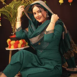 tibra attire Women Cotton Blend Kurti Pant Dupatta Set image 3