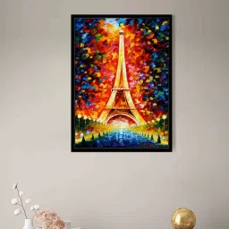 art street Eiffel Tower Multicolour Synthetic Wood Framed Canvas Wall Painting image 1