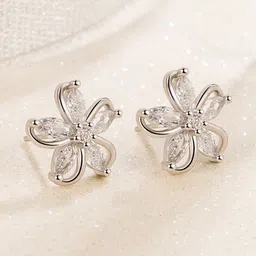 myki Cute Flower Silver plated Stud Earring For Women & Girls Swarovski Zirconia Sterling Silver Stud Earring image 3