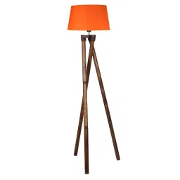 homesake Orange Cotton Shade Tripod Floor Lamp With Wooden Base image 4