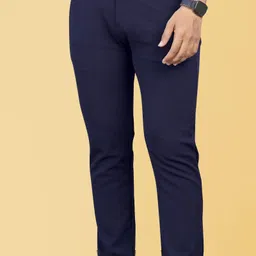 combraided Men Straight Fit Blue Lycra Blend Trousers image 4