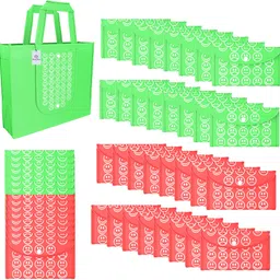 heart home Pack of 48 Smile Foldable Grocery/Shopping Bags For Women | Green & Red Pack of 48 Grocery Bags-picture-21