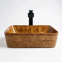 clayramic Branded Ceramic Wodden Washbasin With Waste Coupling & Pipe Set 18x14x5(Wodden 03) Table Top Basin-picture-20